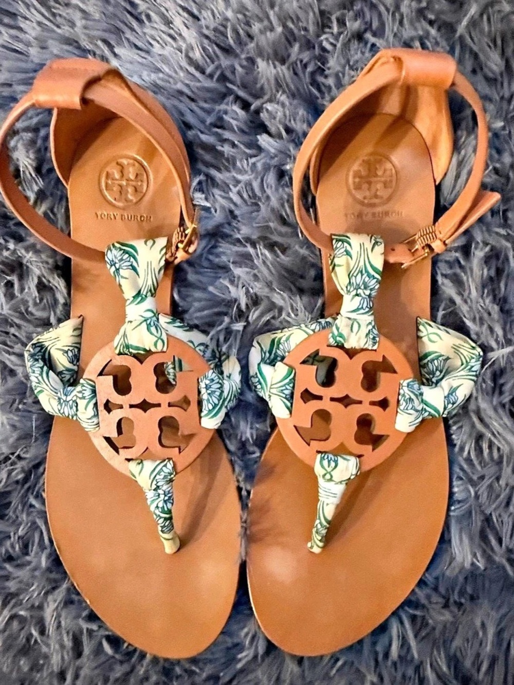 Tory Burch Miller Scarf Sandal Floral Sandals Brown & Green
